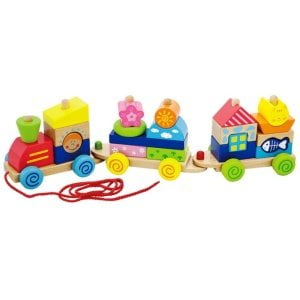 Puzzle trenulet din lemn cu cuburi